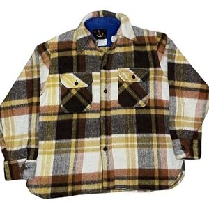 Vtg Montgomery Ward CPO thick FLANNEL Plaid Shirt Lumberjack WOOL BLEND Brown M